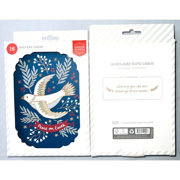 2) 16 Holiday Cards w Envelopes All One Design Dove & Peace On Earth Message - Picture 1 of 1